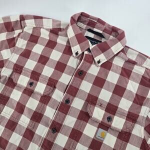 Carhartt Loose Fit Red Plaid Button Up Short Sleeve Shirt - L Large